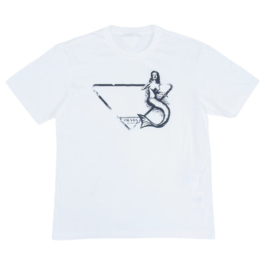 PRADA プラダ 22SS UJN317 S162 国内正規品 Oversized printed jersey T-shirt プリント クルーネック 半袖 Tシャツ ホワイト系 S【美品】【中古】