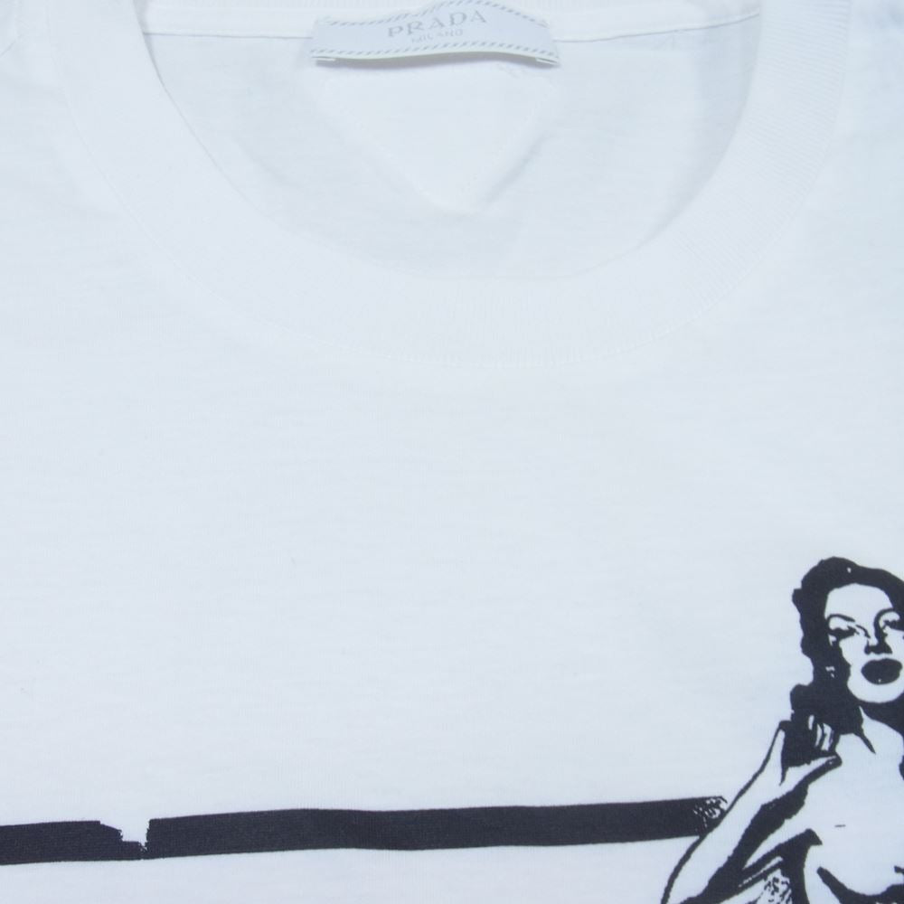 PRADA プラダ 22SS UJN317 S162 国内正規品 Oversized printed jersey T-shirt プリント クルーネック 半袖 Tシャツ ホワイト系 S【美品】【中古】