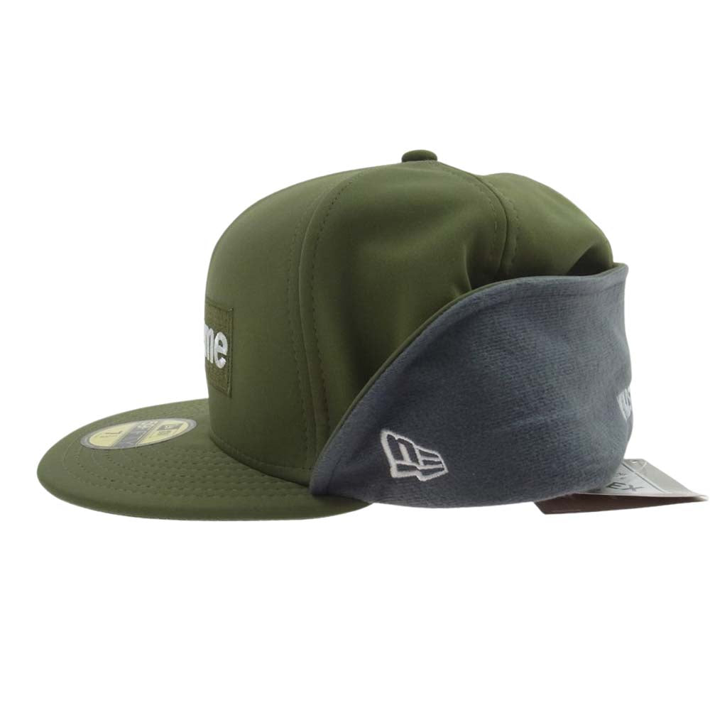 Supreme シュプリーム 20AW New Era CAP WINDSTOPPER Earflap Box Logo ウィンドストッパー イヤーフラップ ボックスロゴ ニューエラ キャップ 耳当て付き帽 モスグリーン系【美品】【中古】