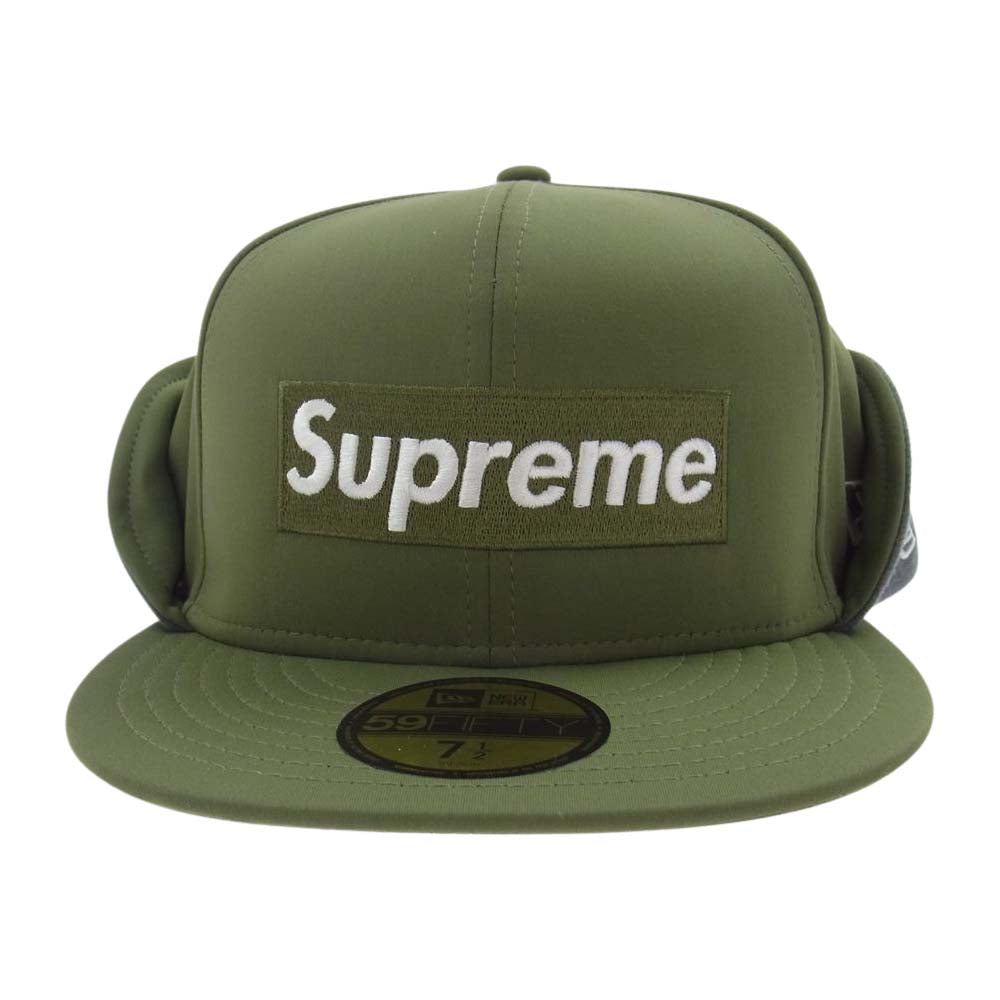 Supreme シュプリーム 20AW New Era CAP WINDSTOPPER Earflap Box Logo ウィンドストッパー イヤーフラップ ボックスロゴ ニューエラ キャップ 耳当て付き帽 モスグリーン系【美品】【中古】