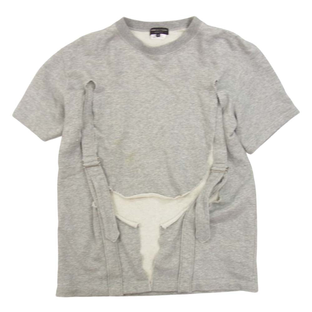 COMME des GARCONS HOMME PLUS コムデギャルソンオムプリュス 19SS PC-T012 サスペンダー 前あきデザイン 半袖 スウェット Tシャツ グレー系 M【中古】