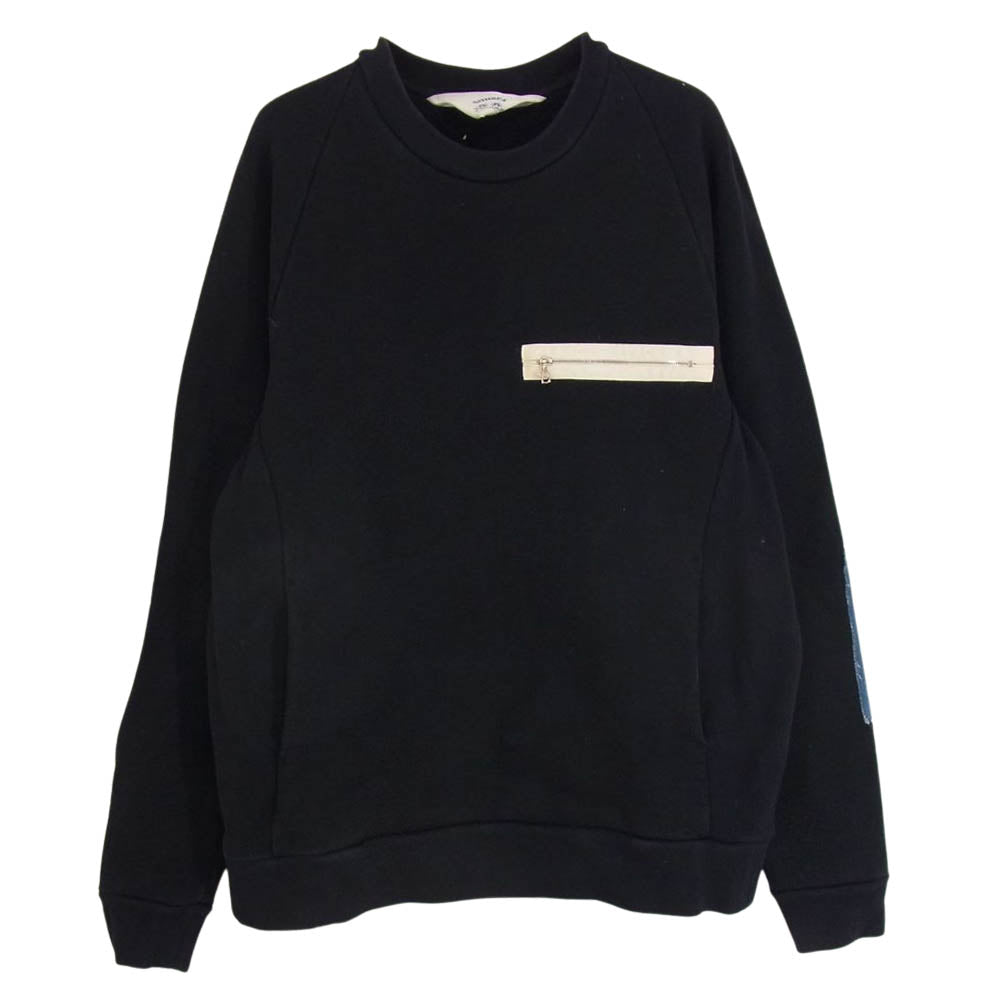 SUNSEA サンシー 16AW 16A05 USED DENIM PATCH ユーズド エルボー デニムパッチ ジップポケット付き ラグラン スウェット トレーナー ネイビー系 3【中古】