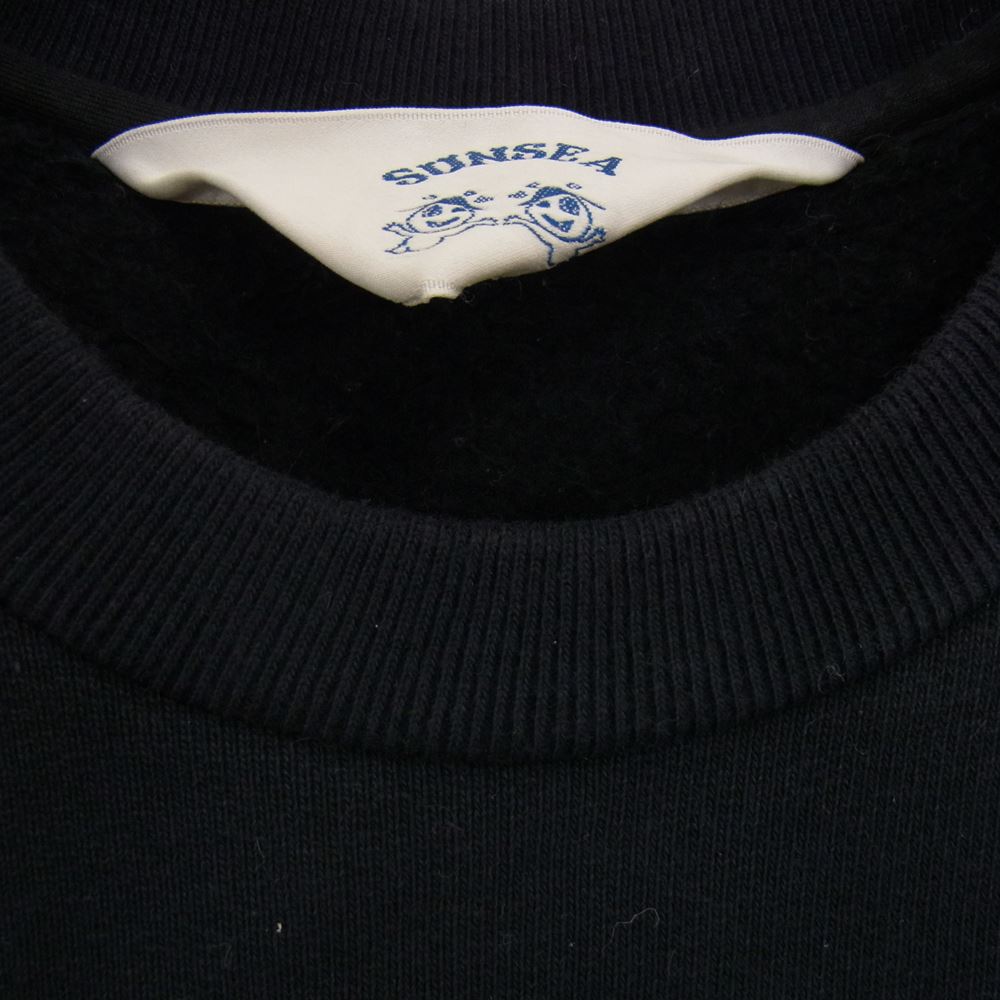 SUNSEA サンシー 16AW 16A05 USED DENIM PATCH ユーズド エルボー デニムパッチ ジップポケット付き ラグラン スウェット トレーナー ネイビー系 3【中古】