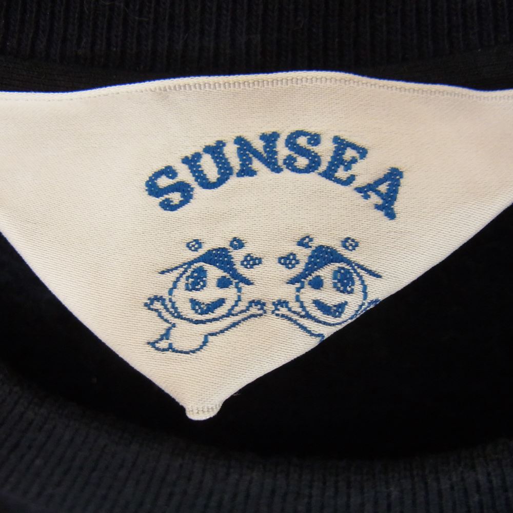 SUNSEA サンシー 16AW 16A05 USED DENIM PATCH ユーズド エルボー デニムパッチ ジップポケット付き ラグラン スウェット トレーナー ネイビー系 3【中古】
