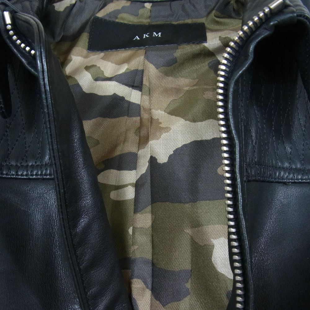 AKM エイケイエム レザー シングル ライダース ジャケット ブラック系 M【中古】