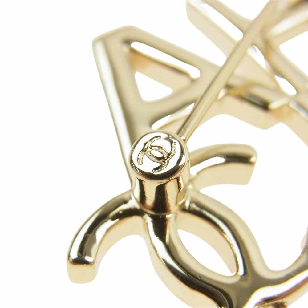 CHANEL シャネル A22P ロゴ パール ブローチ ゴールド系【中古】