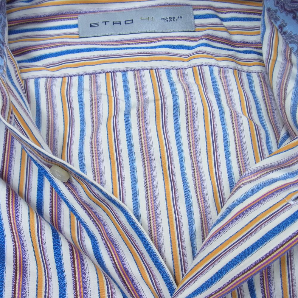 ETRO エトロ 112-12904-3407 国内正規品 ペイズリー切替 長袖 ストライプ シャツ マルチカラー系 41【中古】