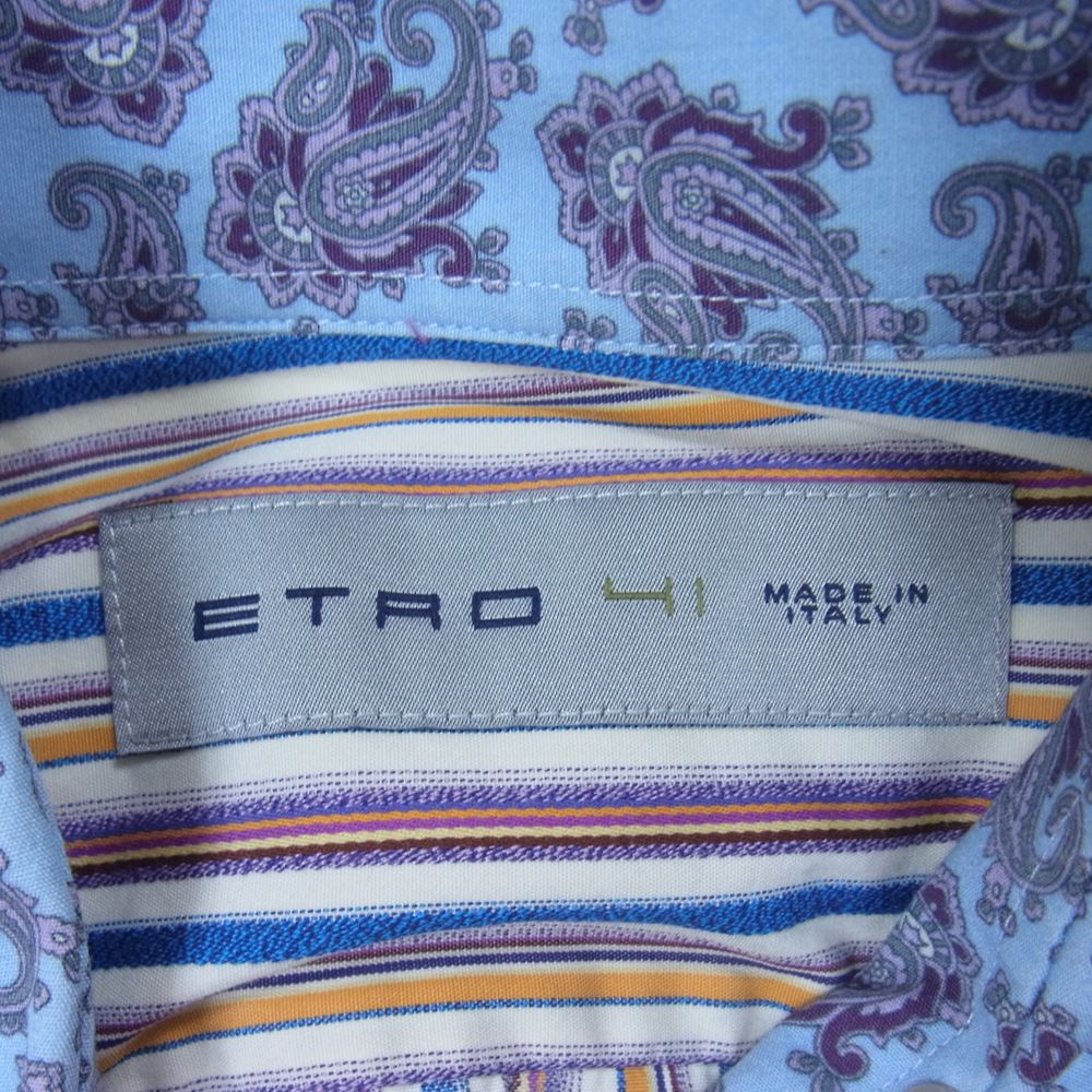 ETRO エトロ 112-12904-3407 国内正規品 ペイズリー切替 長袖 ストライプ シャツ マルチカラー系 41【中古】