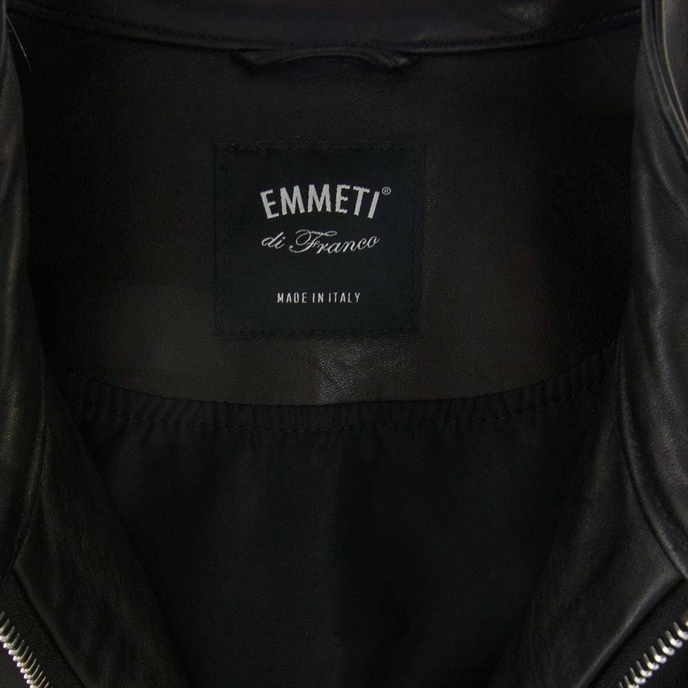 エンメティ 干場義雅 別注 イタリア製 H UOMO アッカウォモ ラムスキン ナッパレザー レザー シングル ライダースジャケット ブラック系 46【中古】