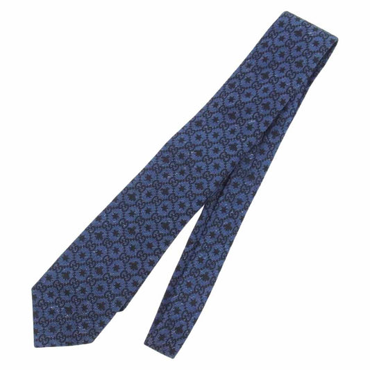 GUCCI グッチ GG ビー スター シルク ジャカード ネクタイ ネイビー系【中古】