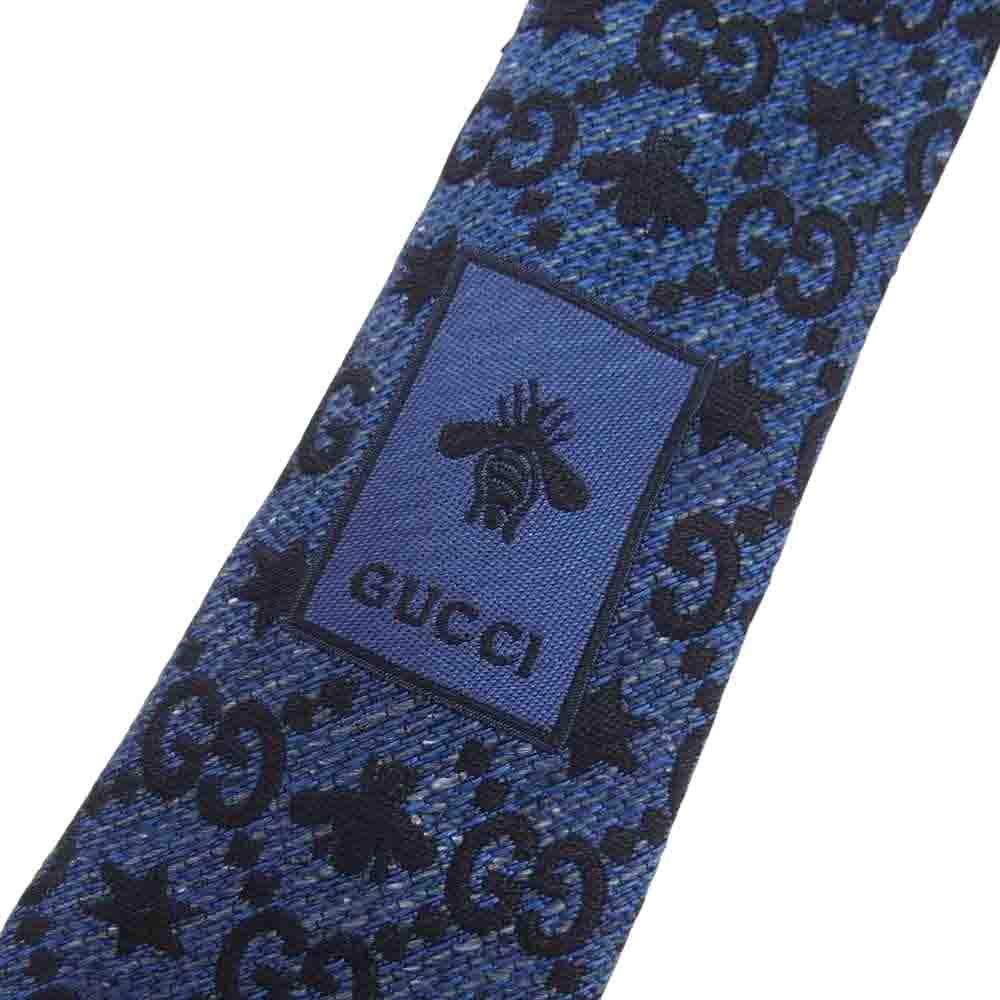 GUCCI グッチ GG ビー スター シルク ジャカード ネクタイ ネイビー系【中古】