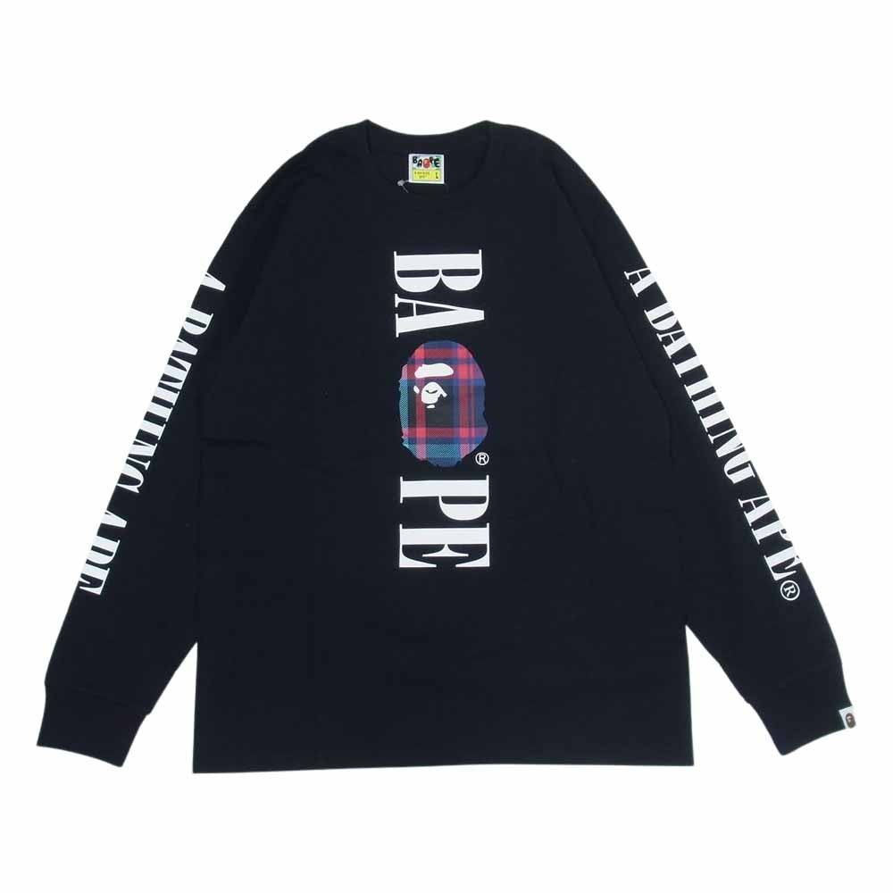 A BATHING APE アベイシングエイプ BAPE Check Bape Logo L/S Tee 長袖 ロンT ブラック系 L【新古品】【未使用】【中古】
