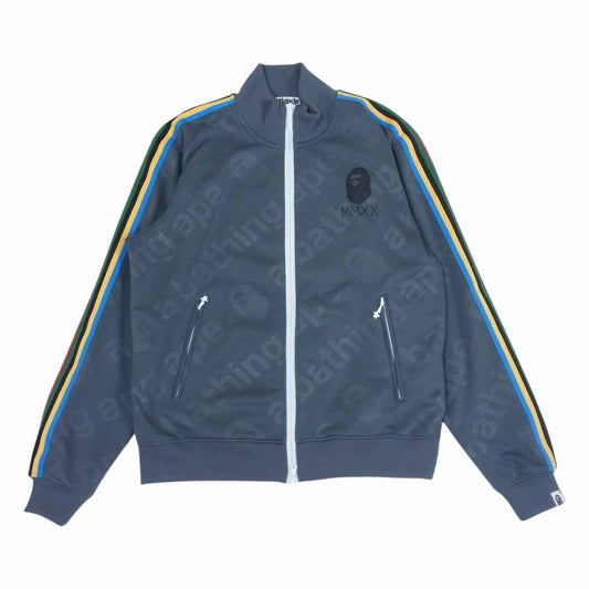 A BATHING APE アベイシングエイプ APE LINE SLEEVE JERSEY エイプ ライン スリーブ ジャージ トラック ジャケット チャコール系 M【中古】