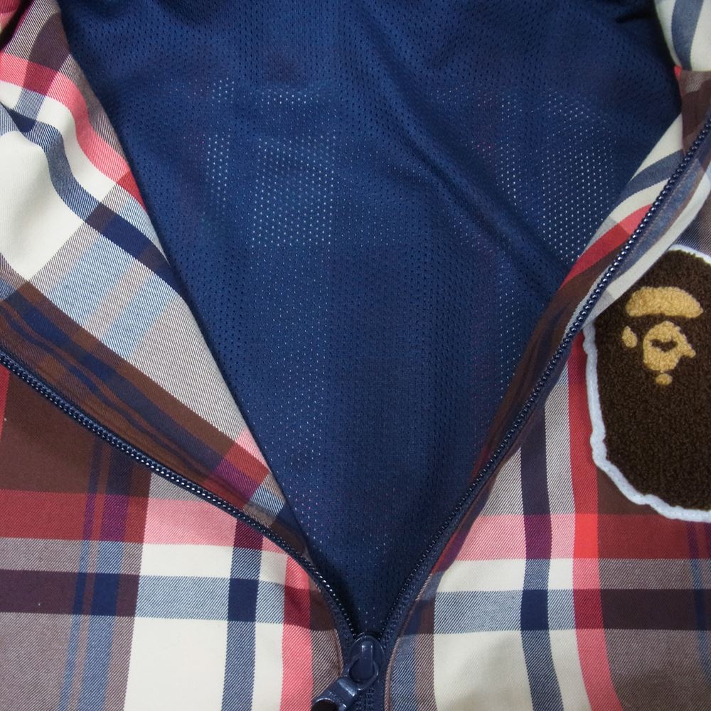 A BATHING APE アベイシングエイプ ロゴワッペン チェック フーデッド ジャケット レッド系 S【中古】