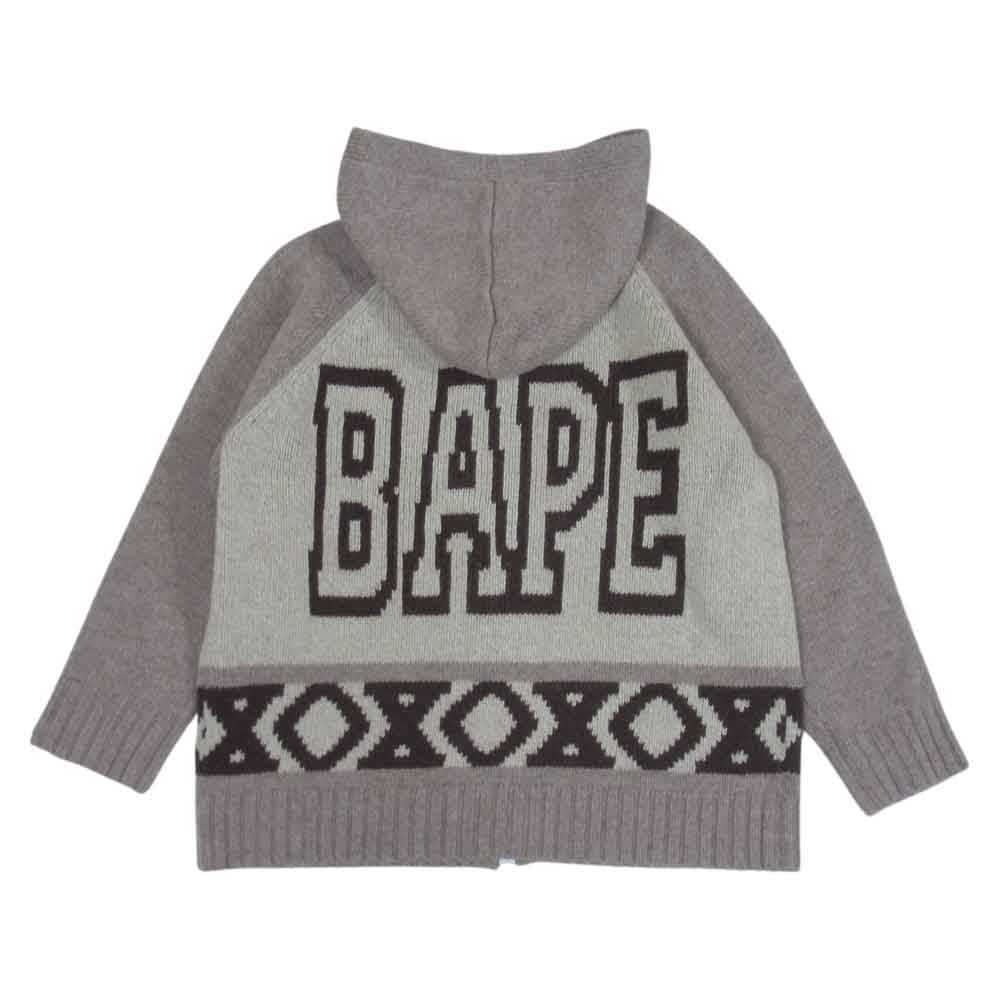A BATHING APE アベイシングエイプ APE HEAD KNIT ZIP HOODIE ジップフーディー カウチンジャケット ブラウン系 M【中古】