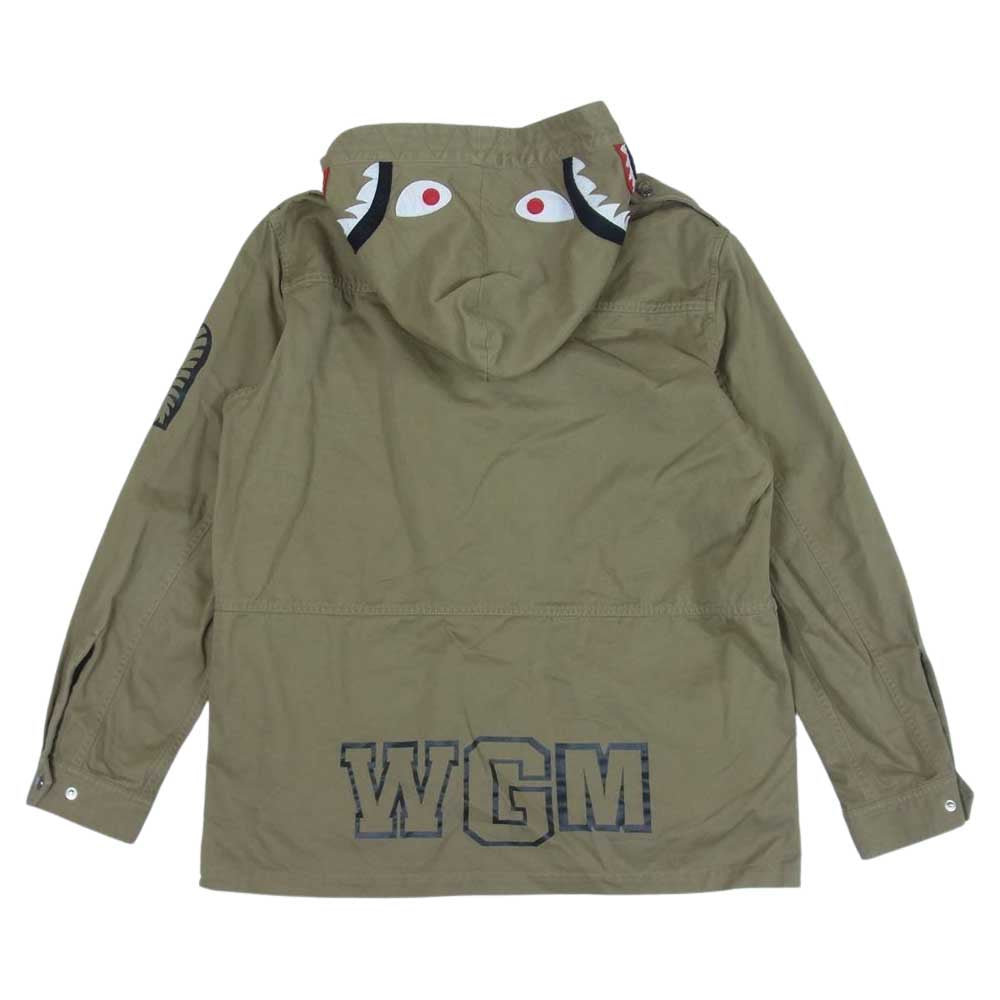 A BATHING APE アベイシングエイプ シャーク パッチ WGM プリント エポレット ミリタリー フード ジャケット ベージュ系 カーキ系 M【中古】