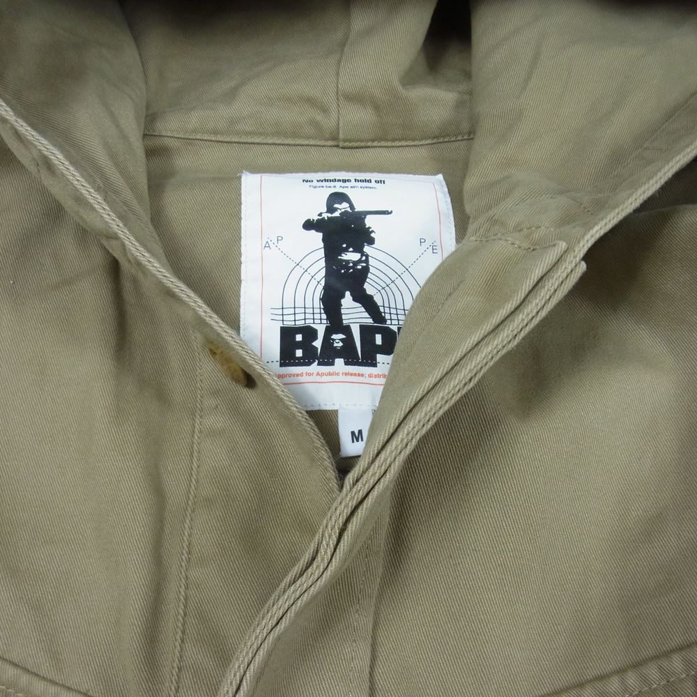 A BATHING APE アベイシングエイプ シャーク パッチ WGM プリント エポレット ミリタリー フード ジャケット ベージュ系 カーキ系 M【中古】