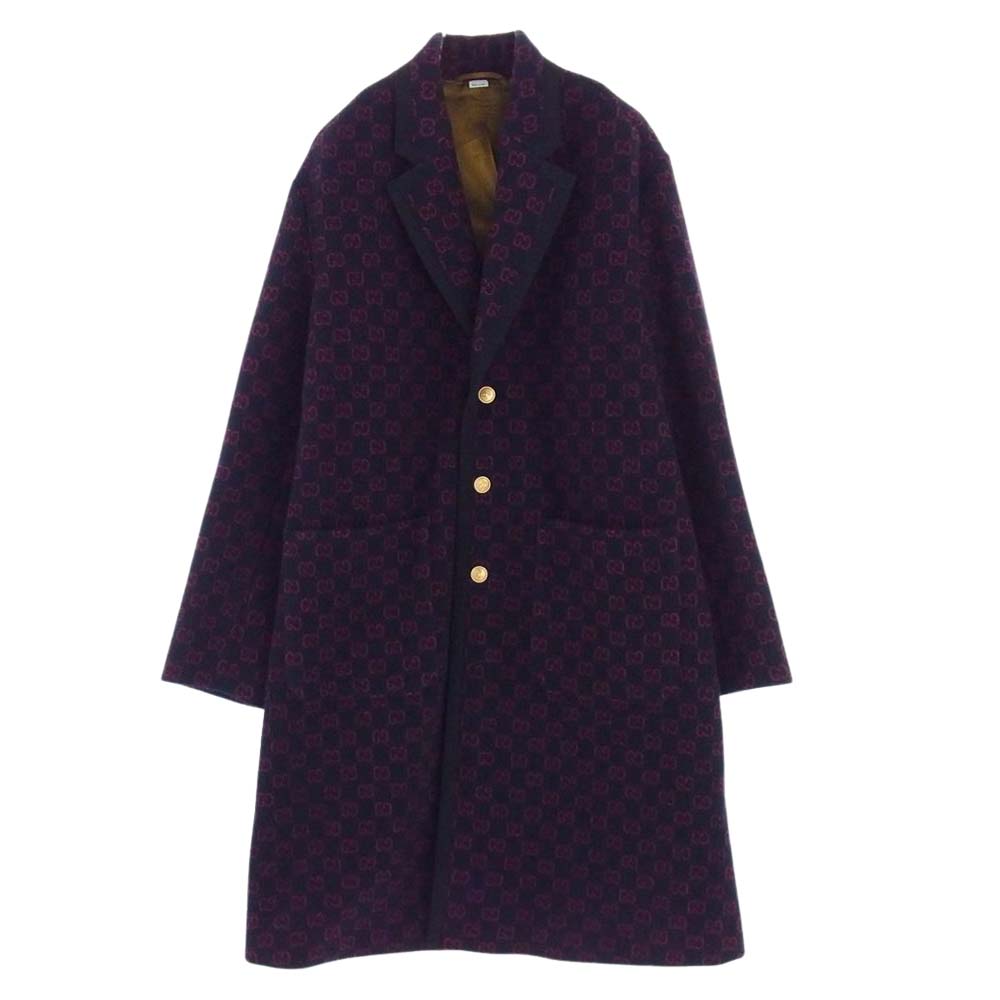 GUCCI グッチ GG ジャガード ウール チェスター コート ネイビー系 48【中古】