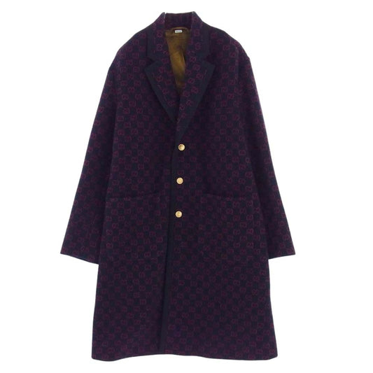 GUCCI グッチ GG ジャガード ウール チェスター コート ネイビー系 48【中古】
