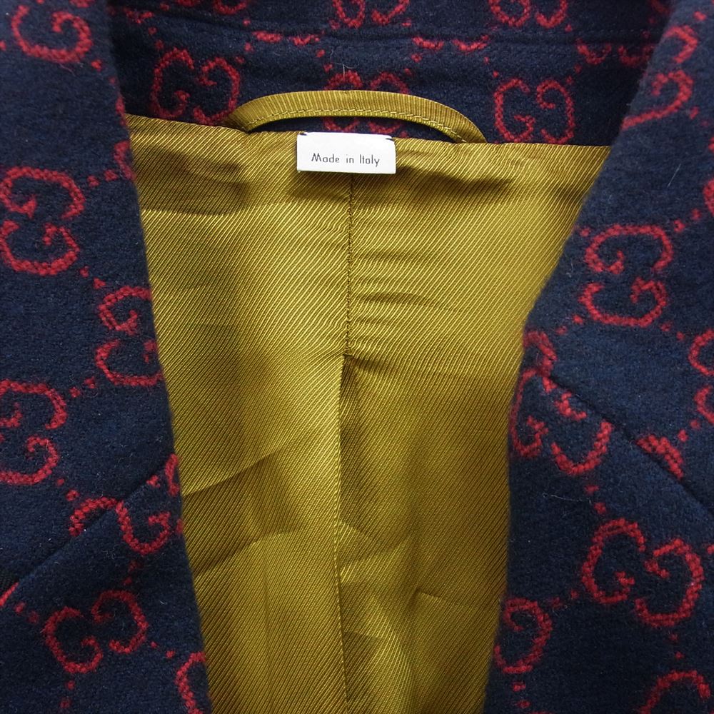 GUCCI グッチ GG ジャガード ウール チェスター コート ネイビー系 48【中古】
