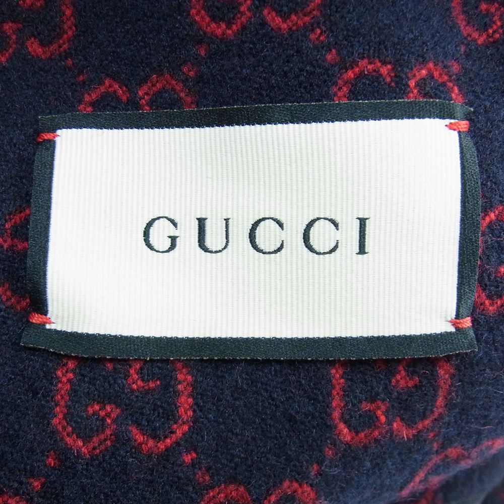 GUCCI グッチ GG ジャガード ウール チェスター コート ネイビー系 48【中古】