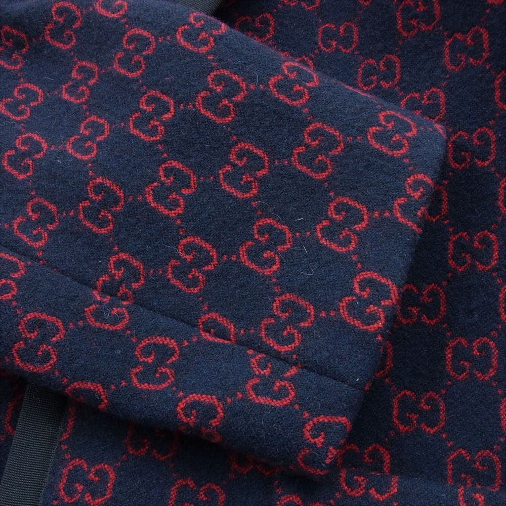 GUCCI グッチ GG ジャガード ウール チェスター コート ネイビー系 48【中古】