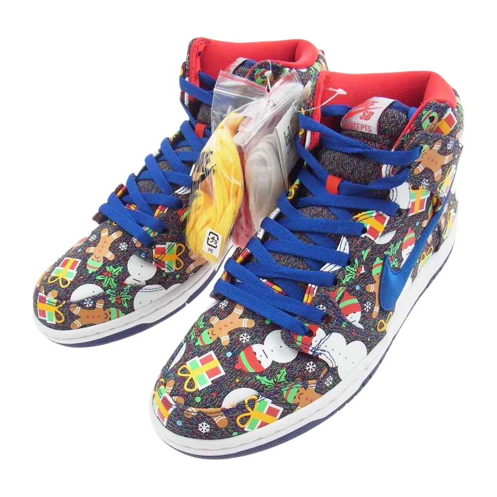 NIKE ナイキ 881758 446 CONCEPTS SB DUNK HIGH TRD QS UGLY CHRISTMAS SWEATER  コンセプツ ダンク ハイ アグリー クリスマス セーター ブルーリボン アトムレッド スニーカー  マルチカラー系 28cm【新古品】【未使用】【中古】