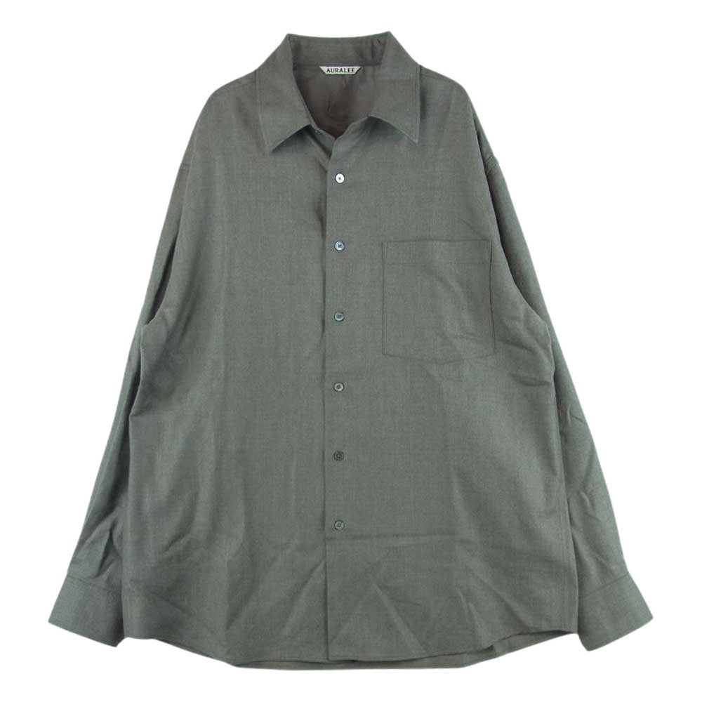 AURALEE オーラリー A22AS01OS SUPER LIGHT WOOL SHIRTS スーパーライト ウール シャツ 長袖 グレー系 3【美品】【中古】