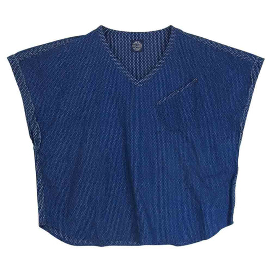 PORTER CLASSIC ポータークラシック SASHIKO SASHI-DOT PONCHO TEE 刺し子 サシコ ドット サシドット ポンチョ Vネック 半袖 Tシャツ カットソー ネイビー系 2【中古】