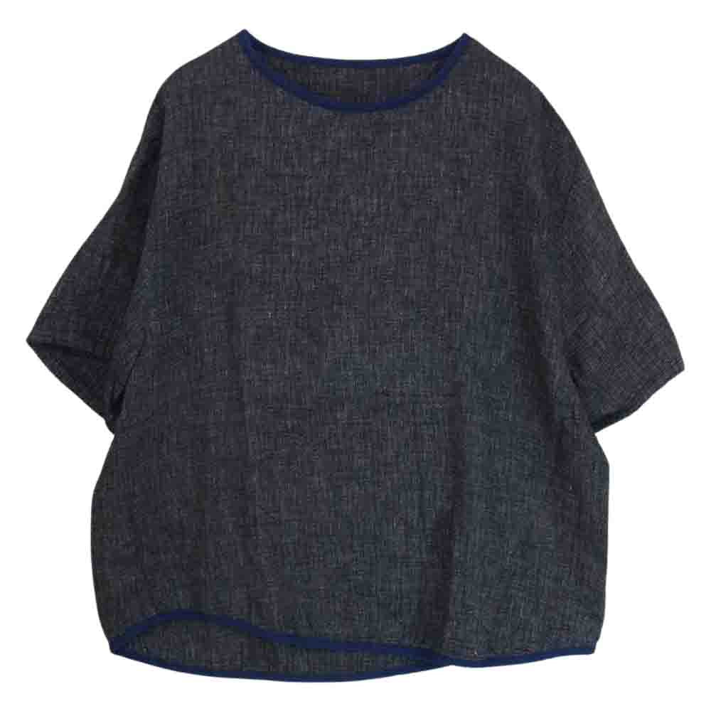 PORTER CLASSIC ポータークラシック 20SS PC SASHIKO LINEN PREMIUM SHORT SLEEVE SHIRT 刺し子 サシコ リネン プレミアム ショート スリーブ 半袖 シャツ カットソー ネイビー系 3【中古】