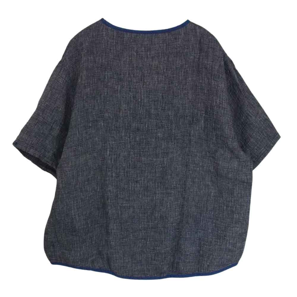 PORTER CLASSIC ポータークラシック 20SS PC SASHIKO LINEN PREMIUM SHORT SLEEVE SHIRT 刺し子 サシコ リネン プレミアム ショート スリーブ 半袖 シャツ カットソー ネイビー系 3【中古】