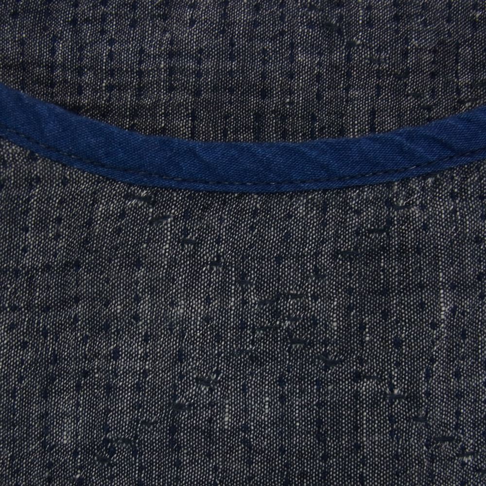 PORTER CLASSIC ポータークラシック 20SS PC SASHIKO LINEN PREMIUM SHORT SLEEVE SHIRT 刺し子 サシコ リネン プレミアム ショート スリーブ 半袖 シャツ カットソー ネイビー系 3【中古】