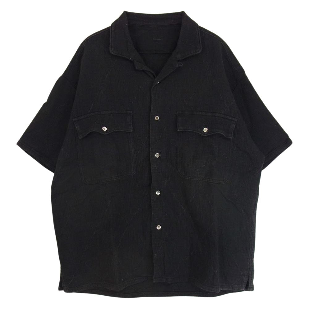 PORTER CLASSIC ポータークラシック 21SS SASHIKO STRETCH KEROUAC SHIRT 刺し子 サシコ ストレッチ ケルアック 半袖 開襟 オープンカラー シャツ ブラック系 L【中古】