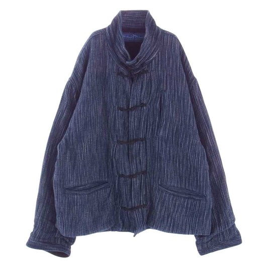 PORTER CLASSIC ポータークラシック 10周年記念 限定 KASURI CHINESE JACKET 絣 カスリ チャイニーズ ジャケット ネイビー系 4【美品】【中古】