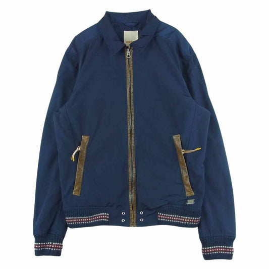 DIESEL ディーゼル 牛革 レザー 切替し ナイロン ジャケット 中国製 ネイビー系 L【中古】