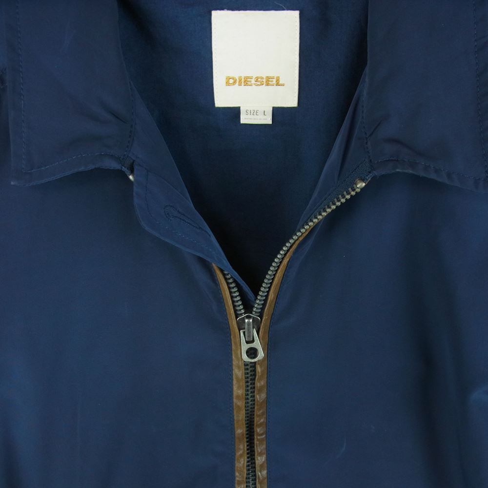 DIESEL ディーゼル 牛革 レザー 切替し ナイロン ジャケット 中国製 ネイビー系 L【中古】