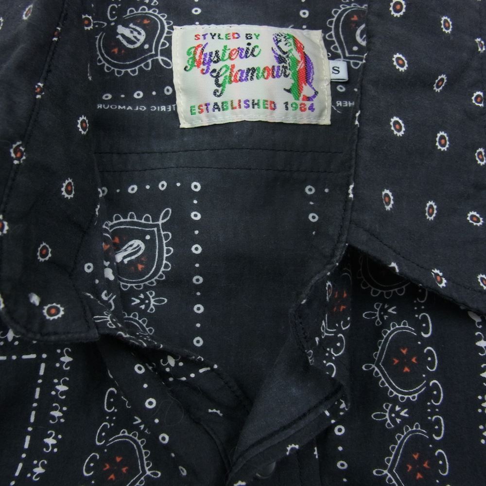 HYSTERIC GLAMOUR ヒステリックグラマー 0243AH10 バンダナ 総柄 ウエスタン シャツ 長袖 ブラック系 S【中古】