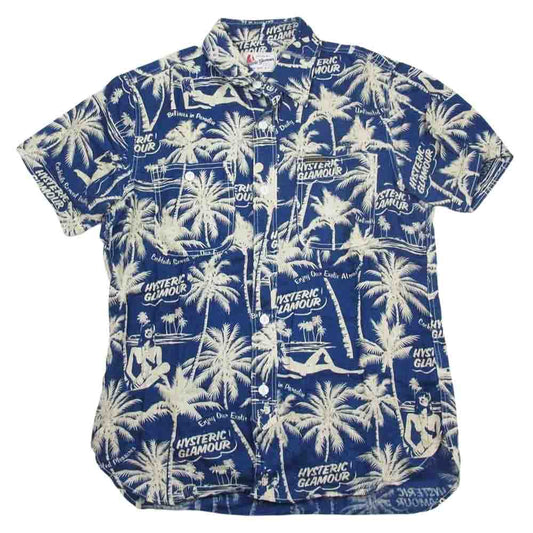 HYSTERIC GLAMOUR ヒステリックグラマー 0252AH03 リネン アロハ シャツ 半袖 ネイビー系 M【中古】