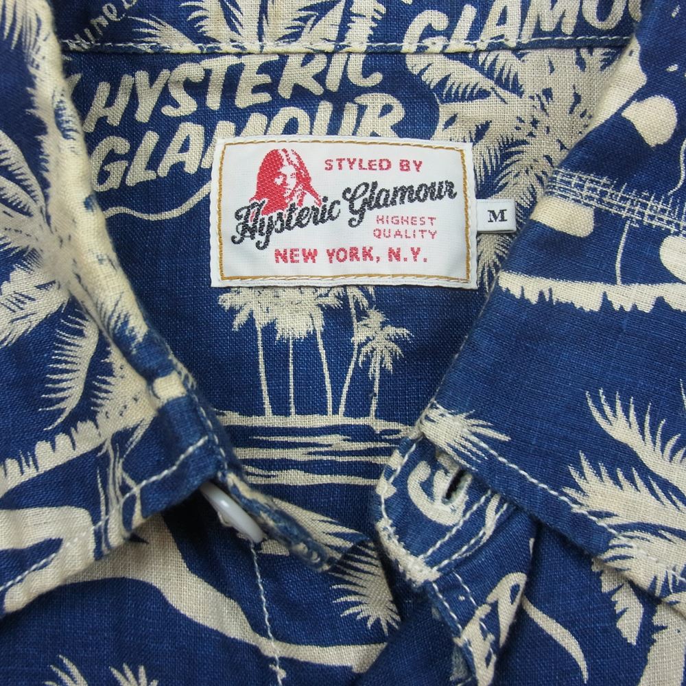 HYSTERIC GLAMOUR ヒステリックグラマー 0252AH03 リネン アロハ シャツ 半袖 ネイビー系 M【中古】