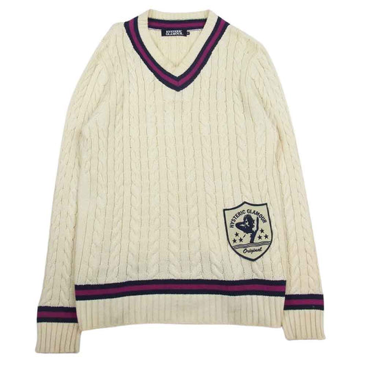 HYSTERIC GLAMOUR ヒステリックグラマー 0241NS01 Vネック ケーブル ニット セーター オフホワイト系 S【中古】