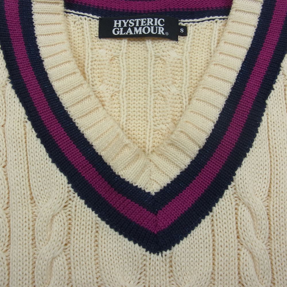 HYSTERIC GLAMOUR ヒステリックグラマー 0241NS01 Vネック ケーブル ニット セーター オフホワイト系 S【中古】