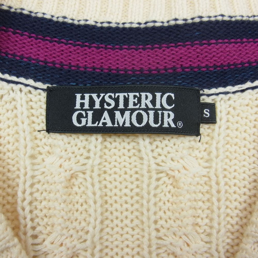 HYSTERIC GLAMOUR ヒステリックグラマー 0241NS01 Vネック ケーブル ニット セーター オフホワイト系 S【中古】