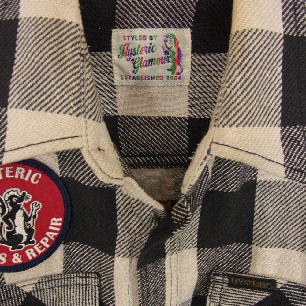 HYSTERIC GLAMOUR ヒステリックグラマー 0234AH07 HYS BUILT 刺繍 ワーク チェック 長袖シャツ ブラック系 S【中古】