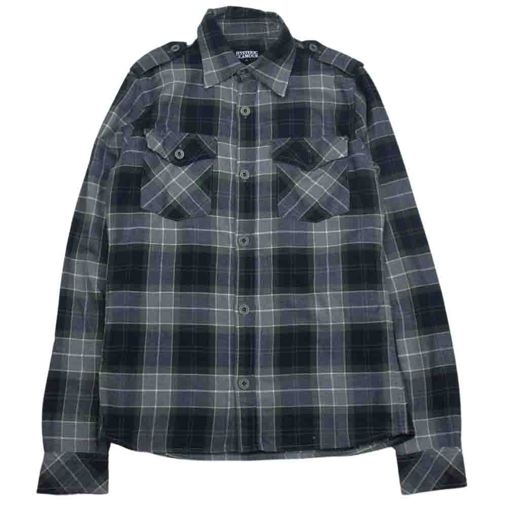 HYSTERIC GLAMOUR ヒステリックグラマー 4AH-1821 コットン ミリタリー チェック 長袖 シャツ グレー グレー系 S【中古】