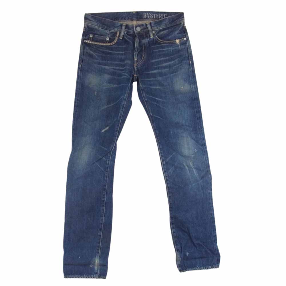 HYSTERIC GLAMOUR ヒステリックグラマー  14SS 0242AP02 LU加工 デニム スリム ストレート PT スタッズ デニム インディゴブルー系 28【中古】