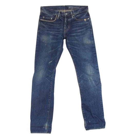 HYSTERIC GLAMOUR ヒステリックグラマー  14SS 0242AP02 LU加工 デニム スリム ストレート PT スタッズ デニム インディゴブルー系 28【中古】