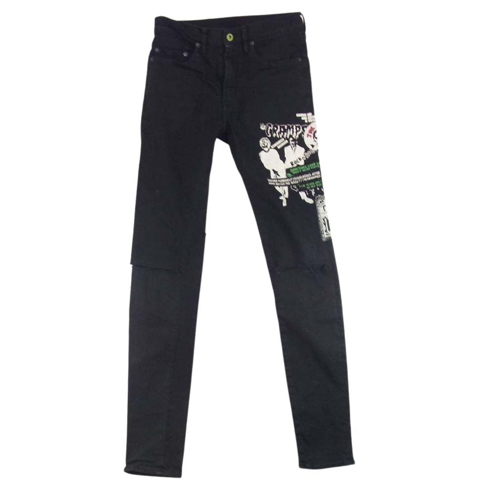 HYSTERIC GLAMOUR ヒステリックグラマー 0661AP05 THEE HYSTERIC XXX CR/PATCH＆SLASH クラッシュ加工 パッチワーク リメイクスリム デニムパンツ ブラック系 29【中古】