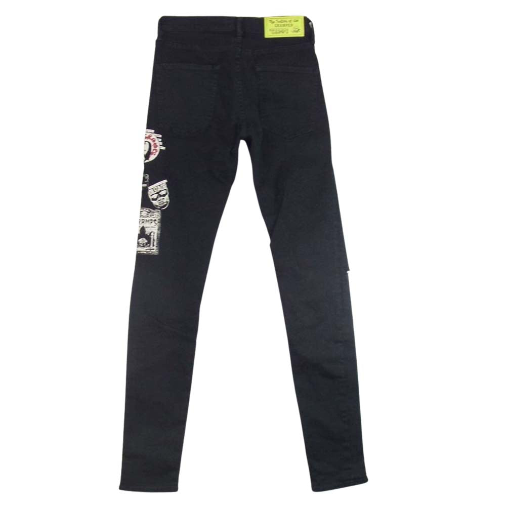 HYSTERIC GLAMOUR ヒステリックグラマー 0661AP05 THEE HYSTERIC XXX CR/PATCH＆SLASH クラッシュ加工 パッチワーク リメイクスリム デニムパンツ ブラック系 29【中古】