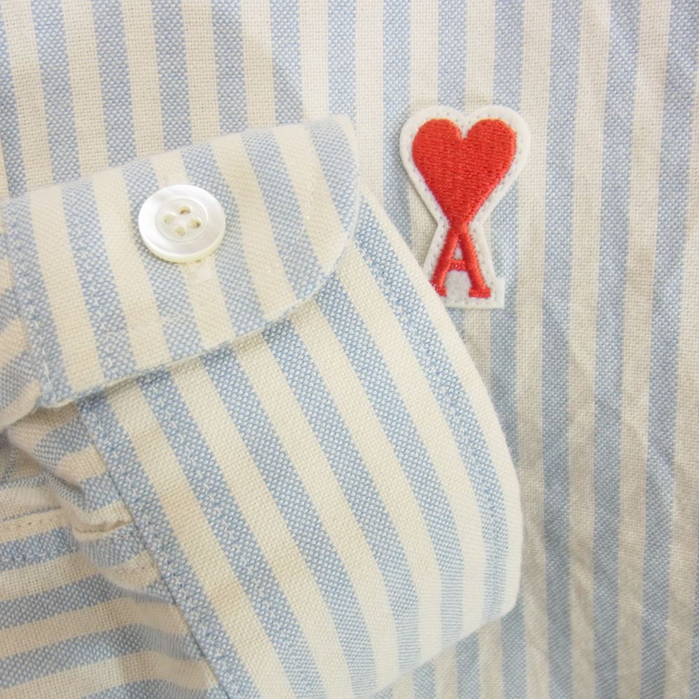 アミアレクサンドルマテュッシ ハートAロゴ ボタンダウン オックスフォード ストライプ 長袖 シャツ ライトブルー系 41【中古】