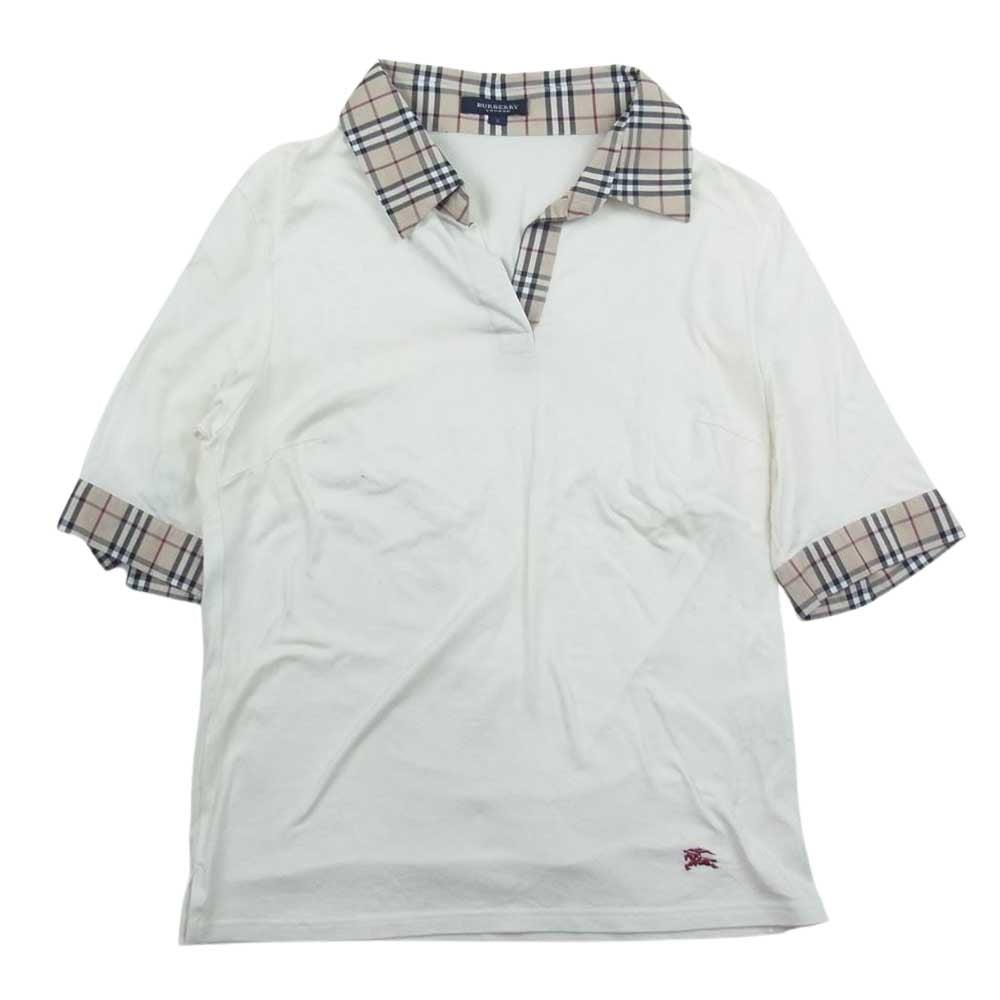 BURBERRY LONDON バーバリー ロンドン 襟 袖 ノバチェック ストレッチ 半袖 ポロ シャツ ホワイト系 2【中古】
